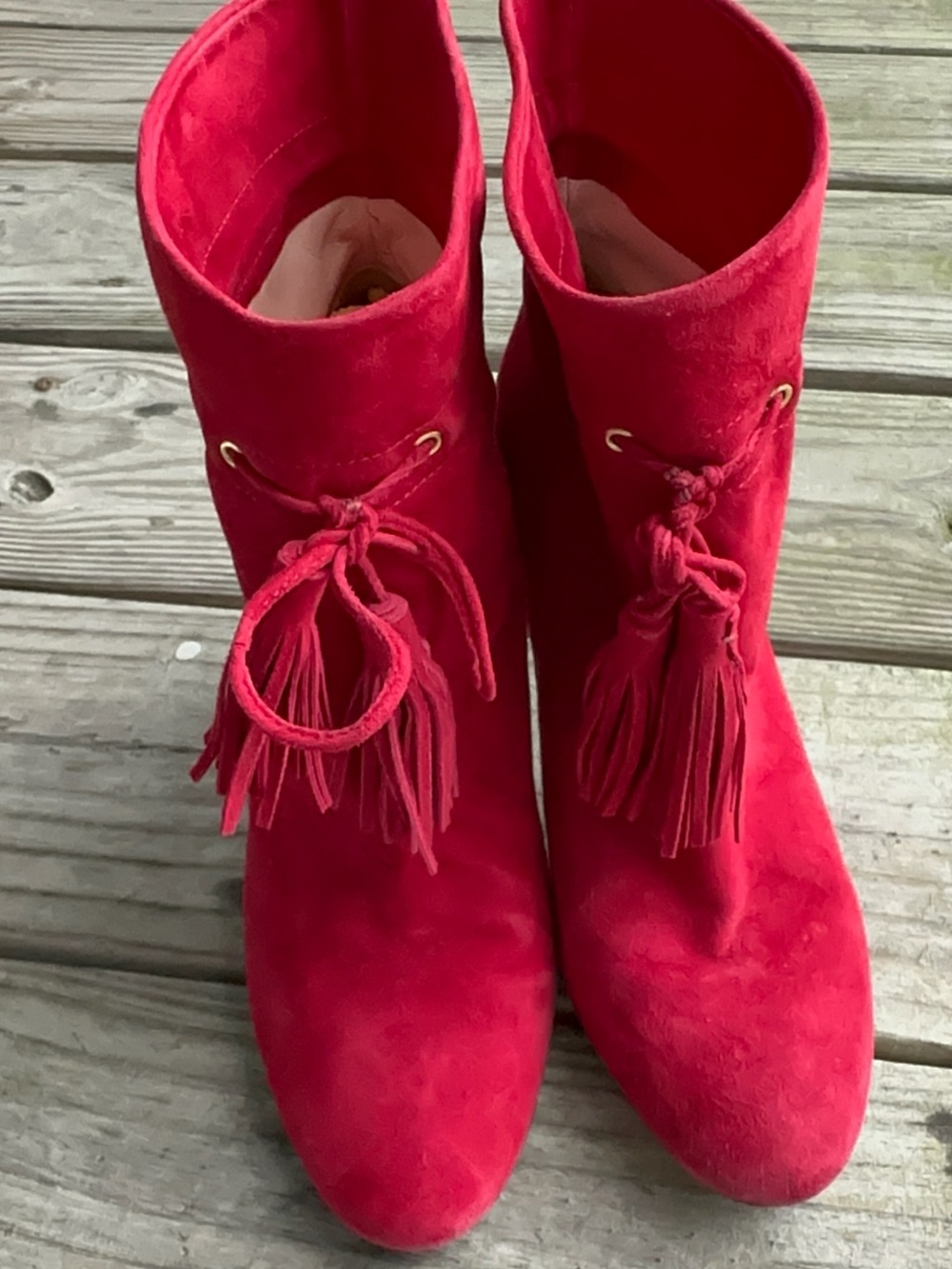 kate spade Red Suede Tassel Ankle Booties